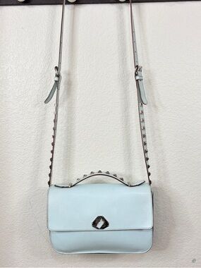 Rebecca Minkoff Pale Mint Leather Crossbody Bag with Studded Strap Top Handle